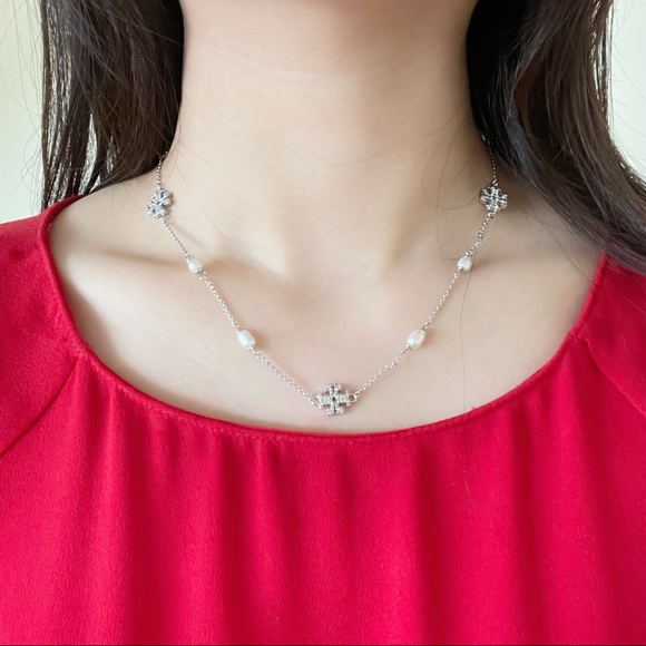 Tory Burch Silver Kira Pearl-Chain Necklace - Picture 5 of 8